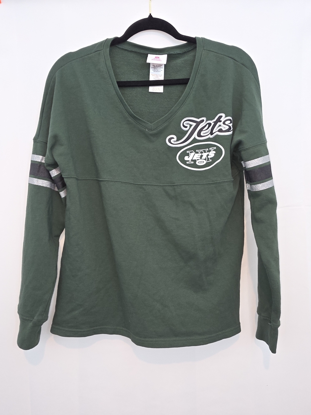NFL New York Jets Dark Green V-Neck Long Sleeve Sweatshirt Juniors Large